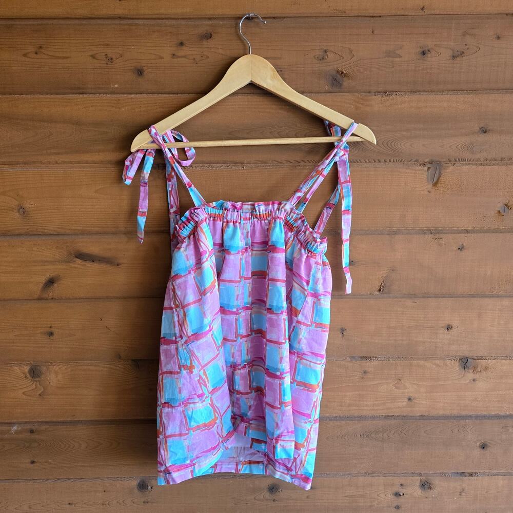 Brooke Wright Coco Tank Top Tuckernuck Blue Pink Bow Blouse XS/S Preppy Boho - Picture 4 of 6